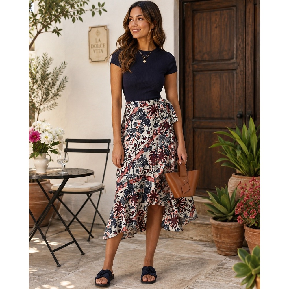 Scotch & Soda Skirt Women XS Blue Red Floral Boho Ruffle Wrap